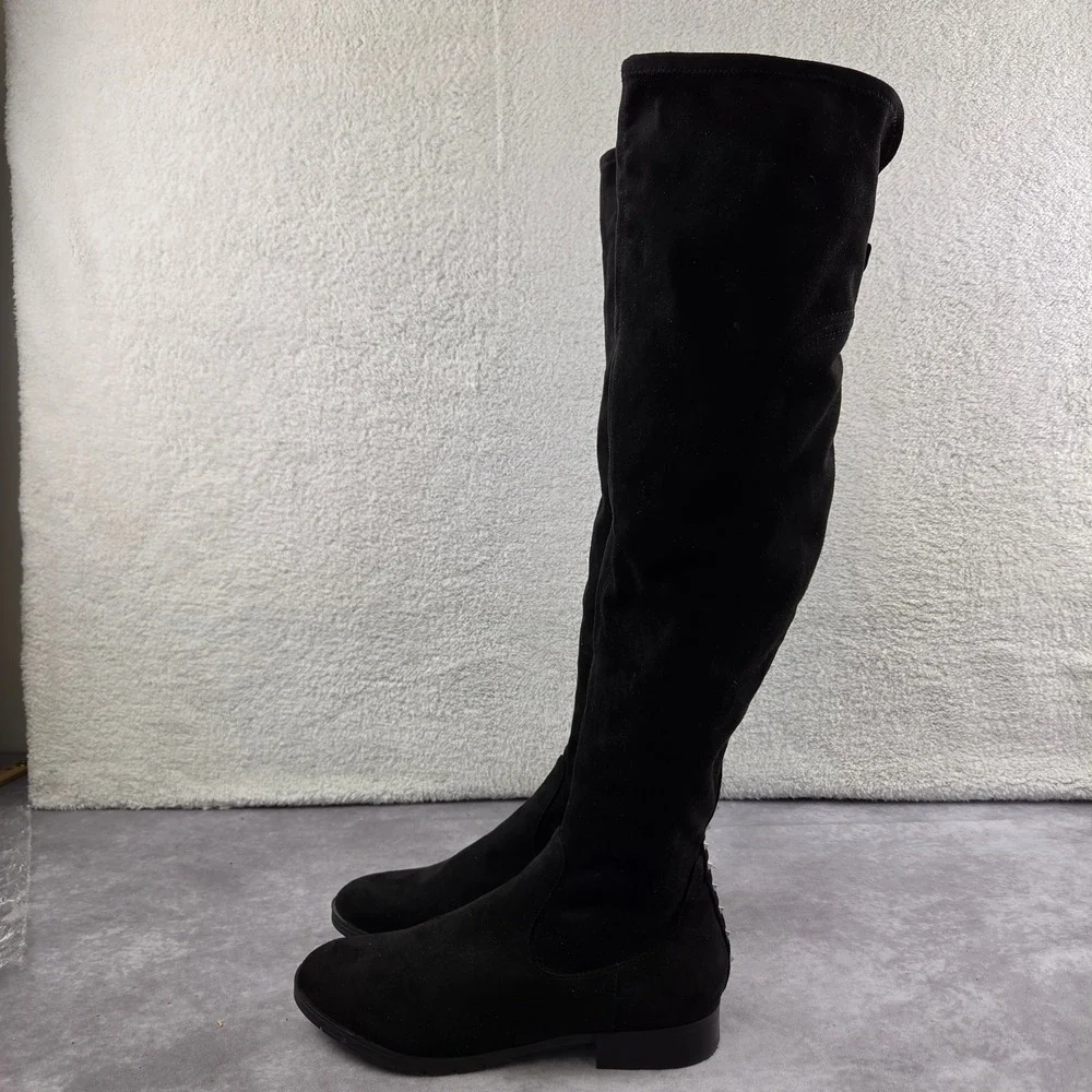 Marc Fisher Blck Faux Suede Studded Over The Knee Boots Womens 10M Low Heel Edgy